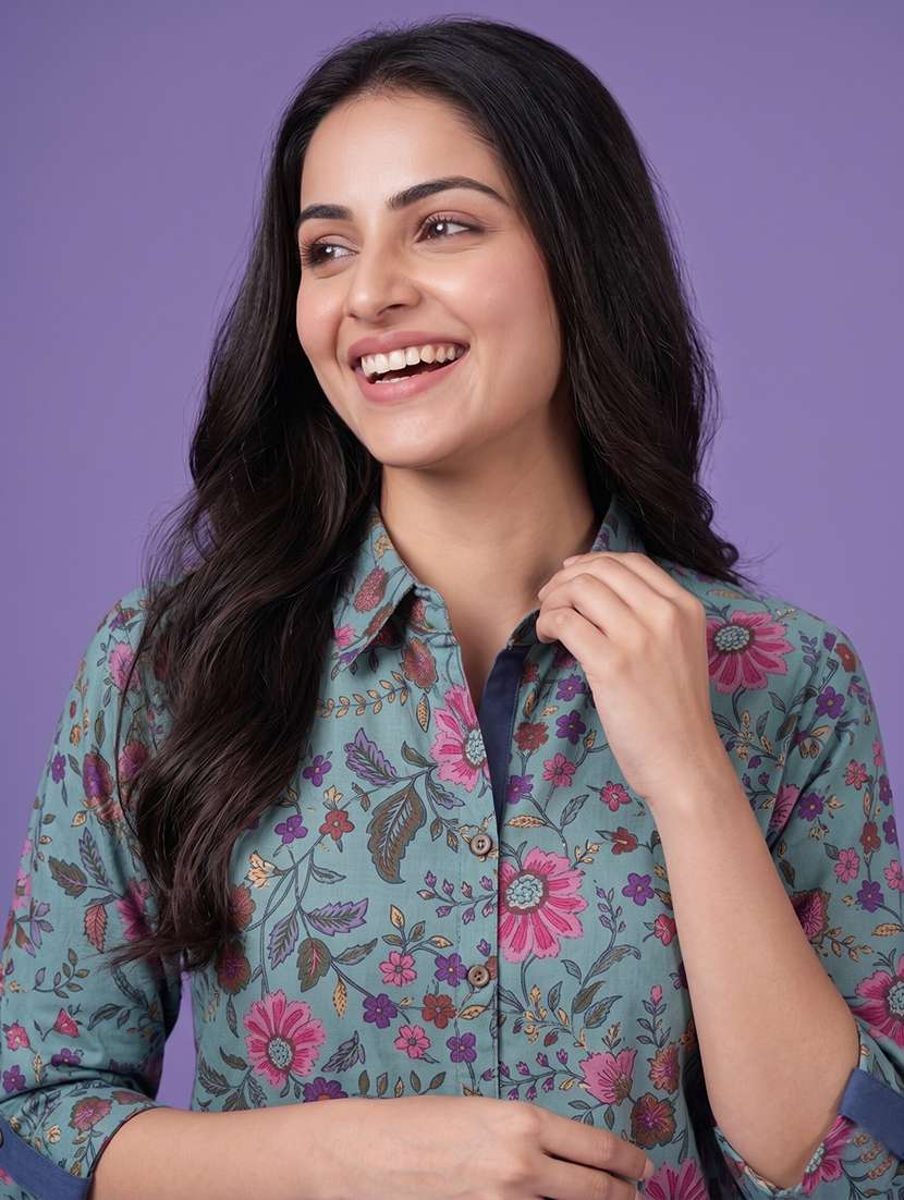 women printed three quarter sleeve a-line kurta - 22555045 -  Standard Image - 1