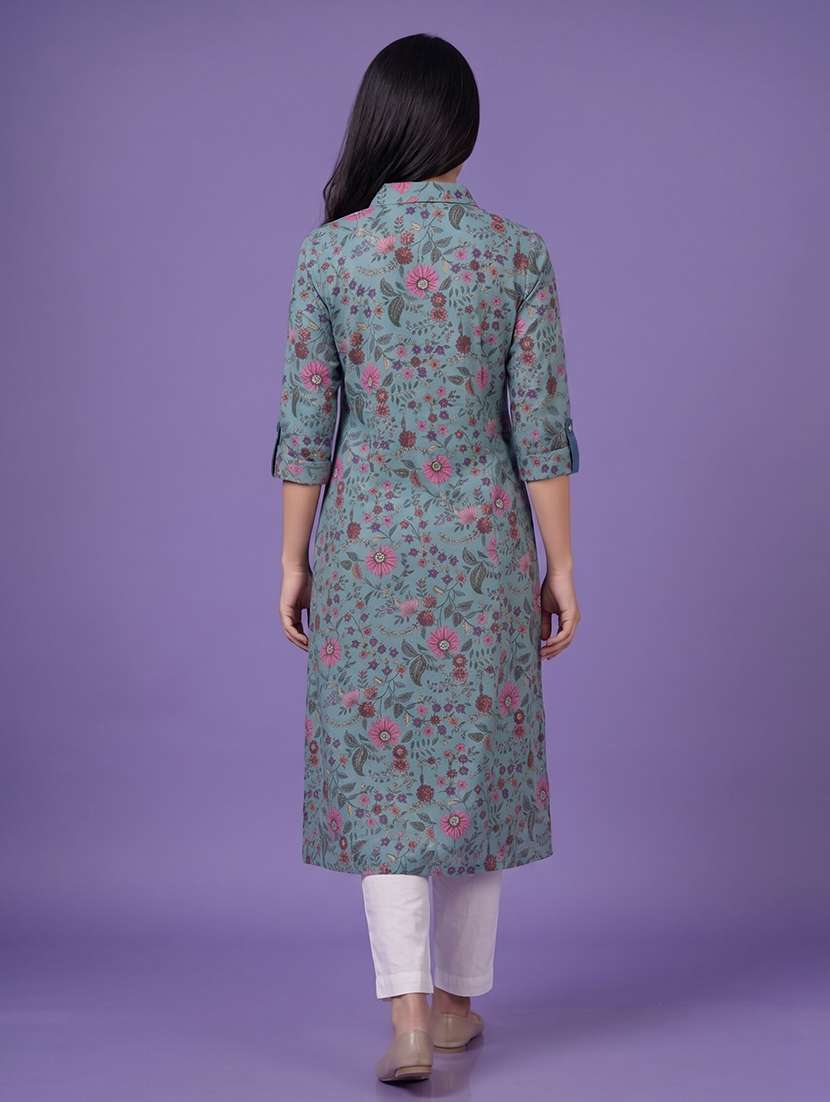 women printed three quarter sleeve a-line kurta - 22555045 -  Standard Image - 4