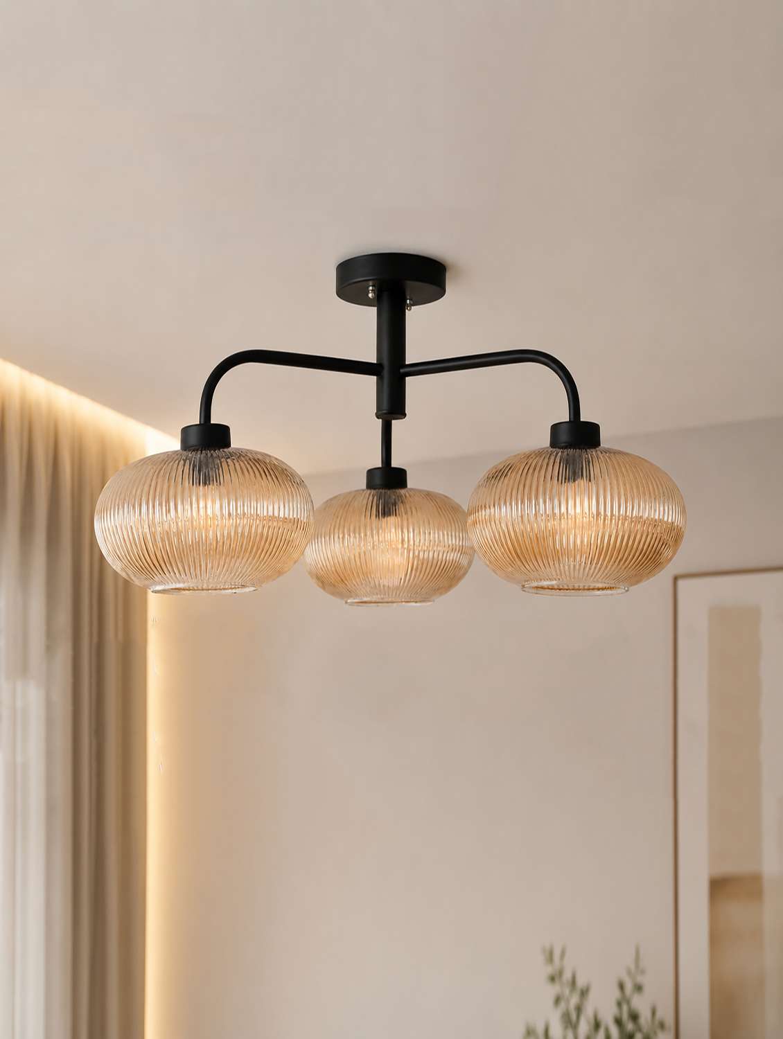 modern 3-light ribbed glass chandelier - 22555047 -  Standard Image - 1