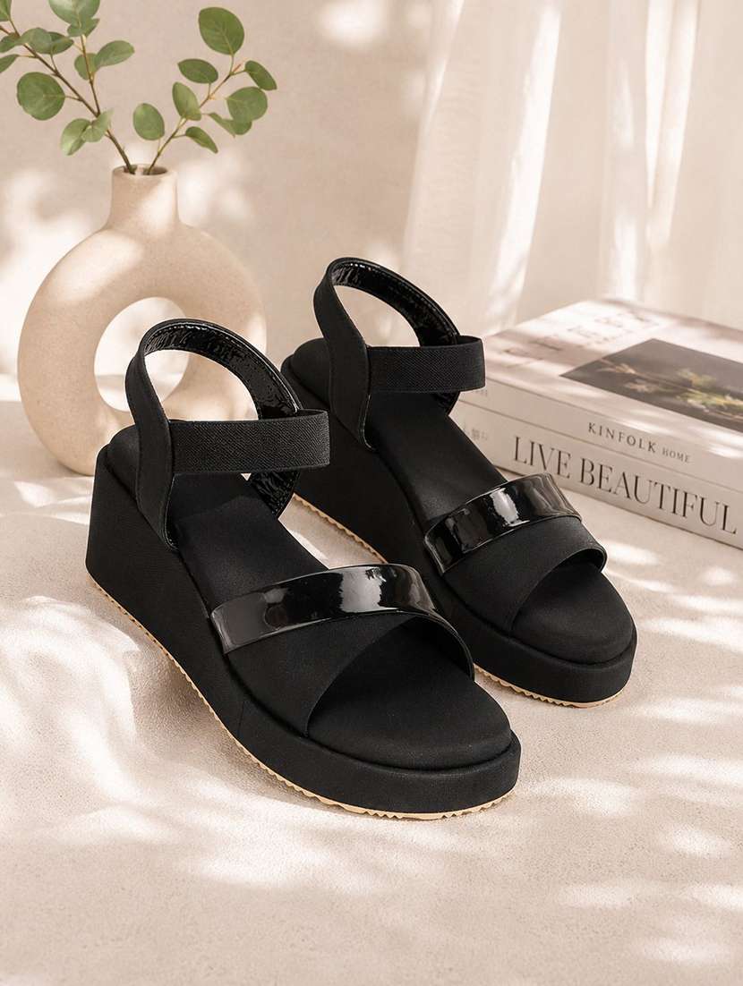 women solid ankle strap wedges