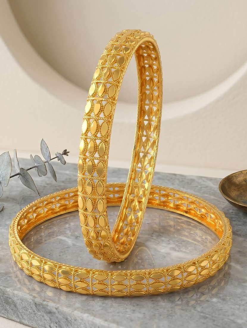 brass micron gold plated rawa work handmade bangle set for women