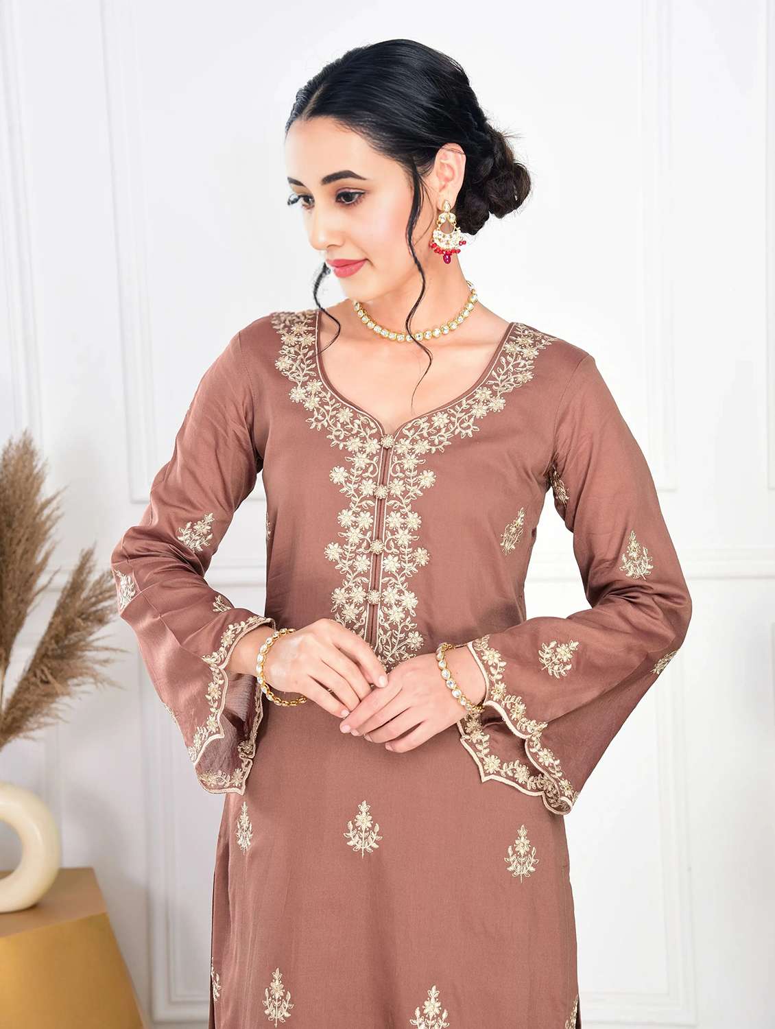 women embroidered long sleeve kurta palazzo with dupatta set - 22555193 -  Standard Image - 1