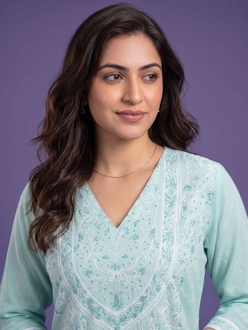 women embroidered three quarter sleeve kurta pant set - 22555209 -  Standard Image - 1