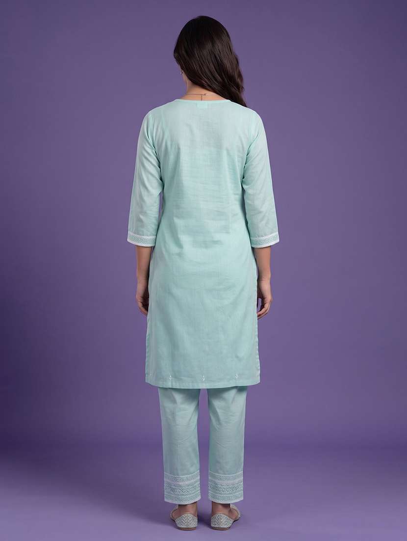 women embroidered three quarter sleeve kurta pant set - 22555209 -  Standard Image - 4