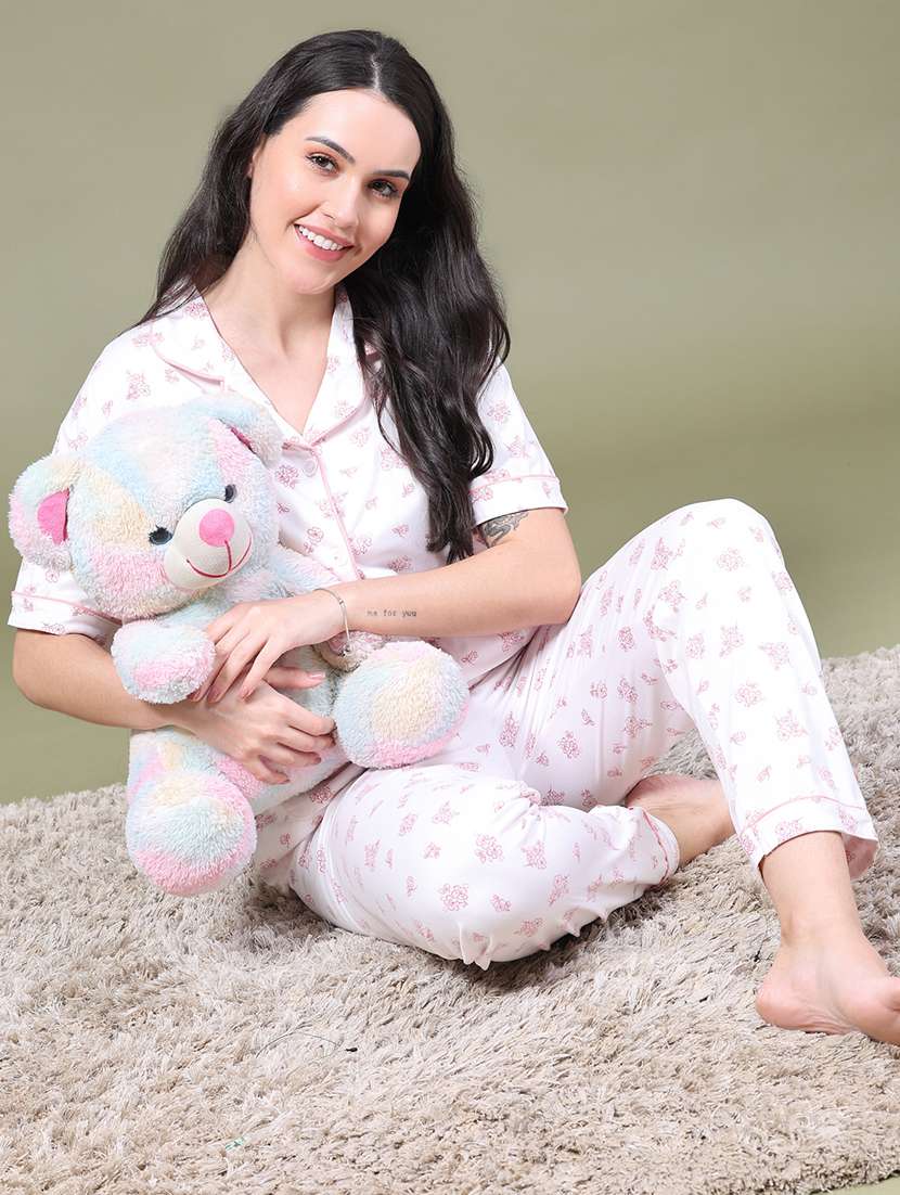 women printed short sleeves nightwear set