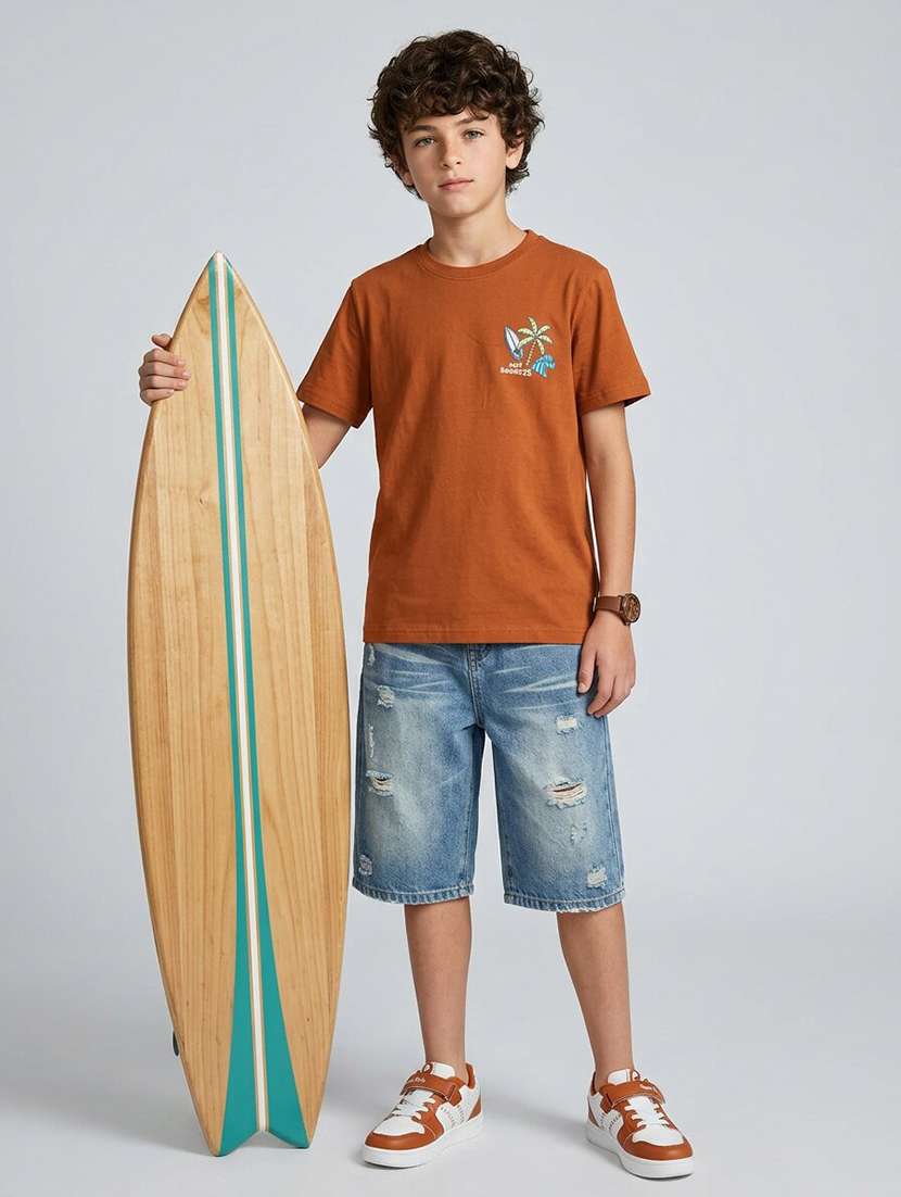 Boys Printed Short Sleeves Regular Fit T-shirt - 22555883 -  Standard Image - 4