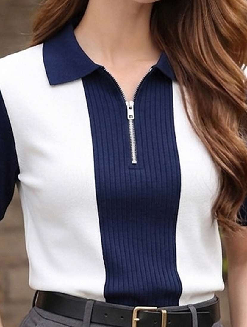 women colourblocked short sleeves polo t-shirt - 22556090 -  Standard Image - 1