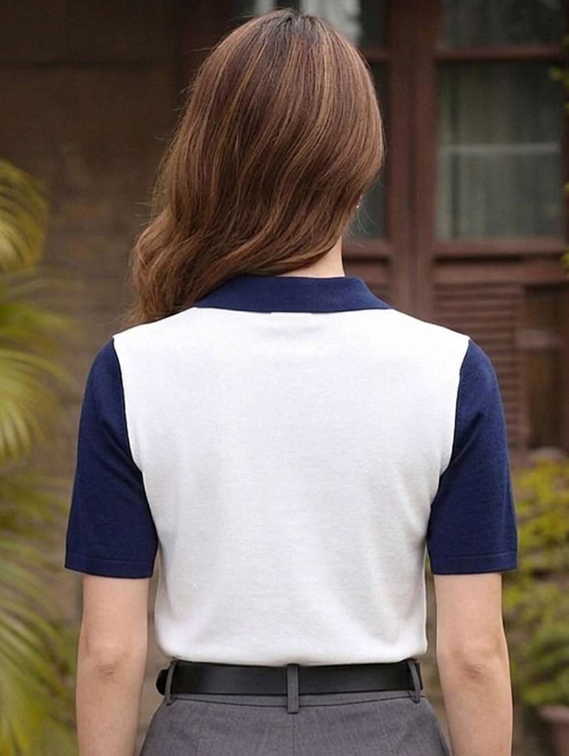 women colourblocked short sleeves polo t-shirt - 22556090 -  Standard Image - 4