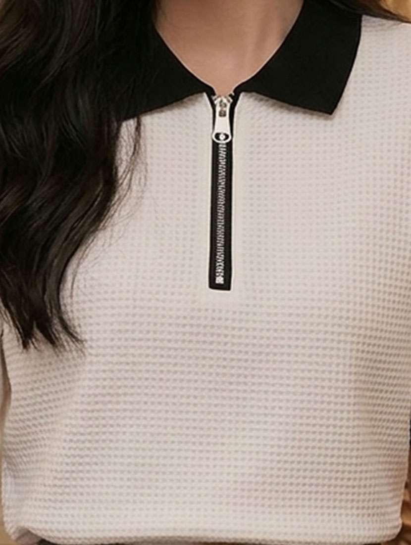 women self design short sleeves polo t-shirt - 22556123 -  Standard Image - 1