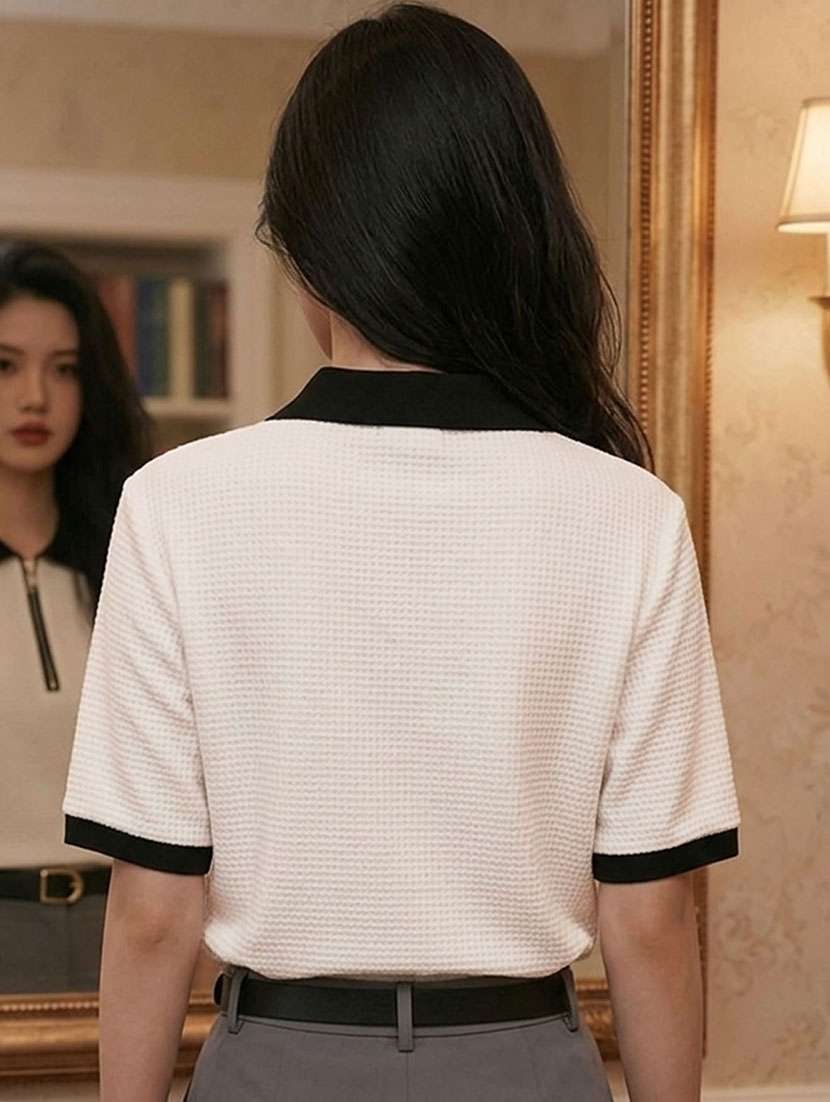 women self design short sleeves polo t-shirt - 22556123 -  Standard Image - 4
