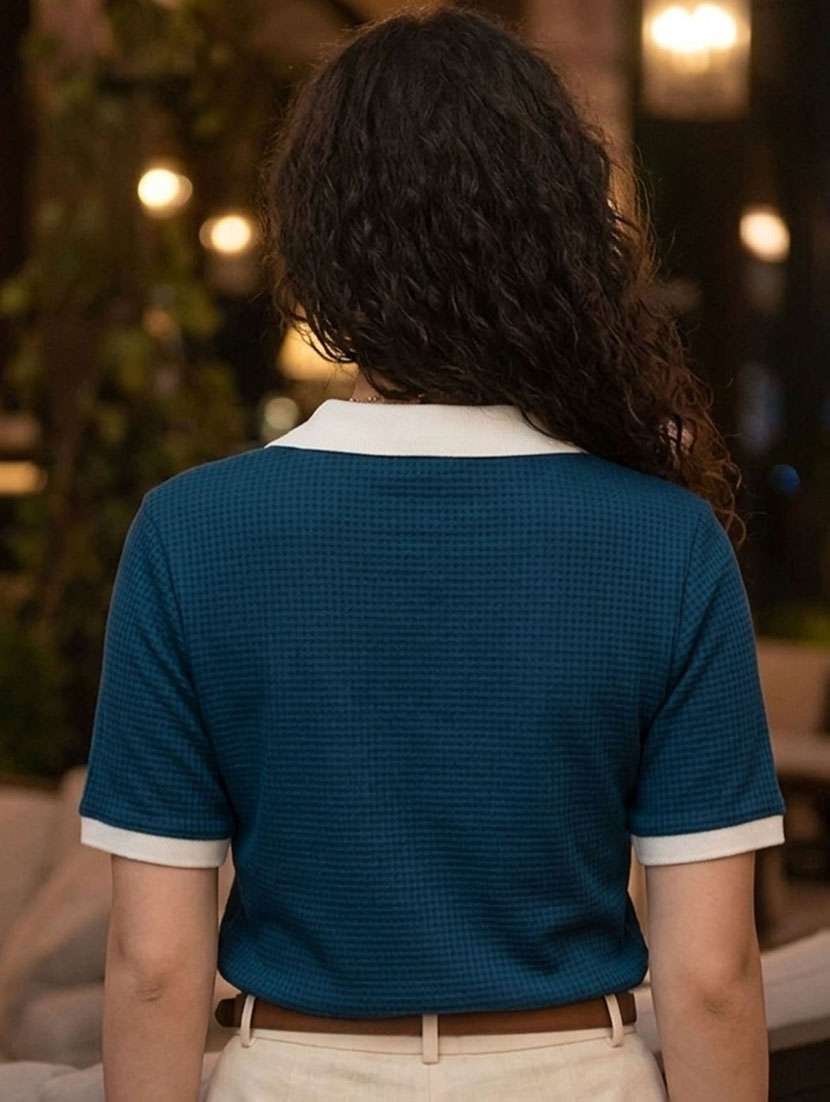 women self design short sleeves polo t-shirt - 22556124 -  Standard Image - 4