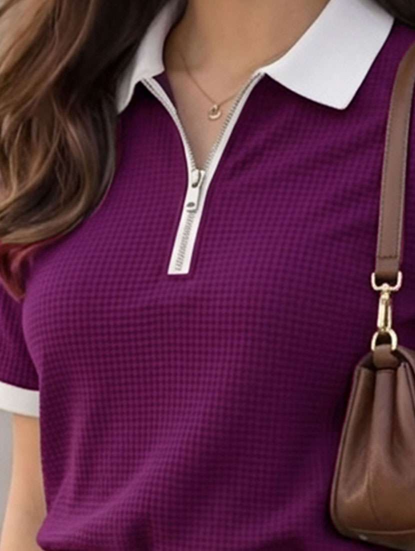 women self design short sleeves polo t-shirt - 22556125 -  Standard Image - 1