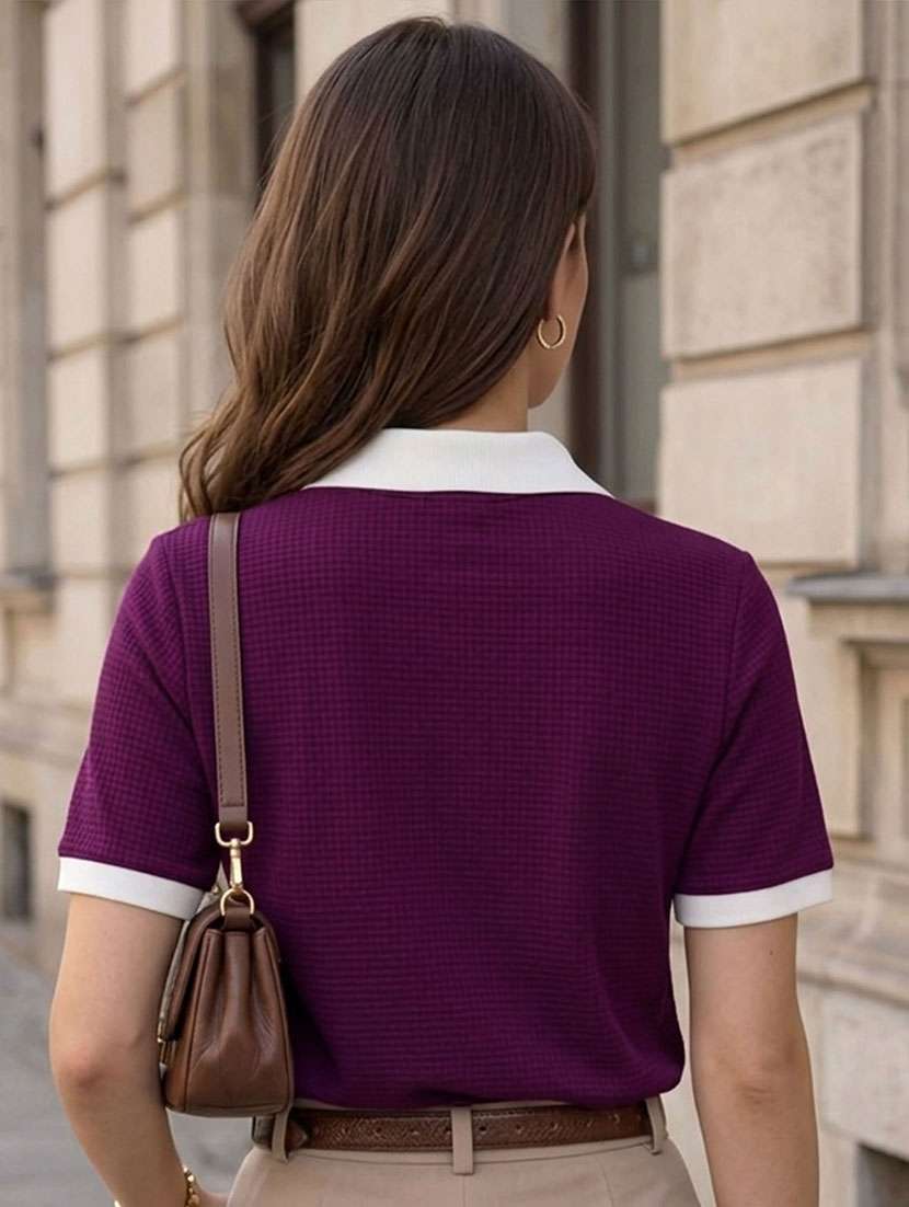 women self design short sleeves polo t-shirt - 22556125 -  Standard Image - 4