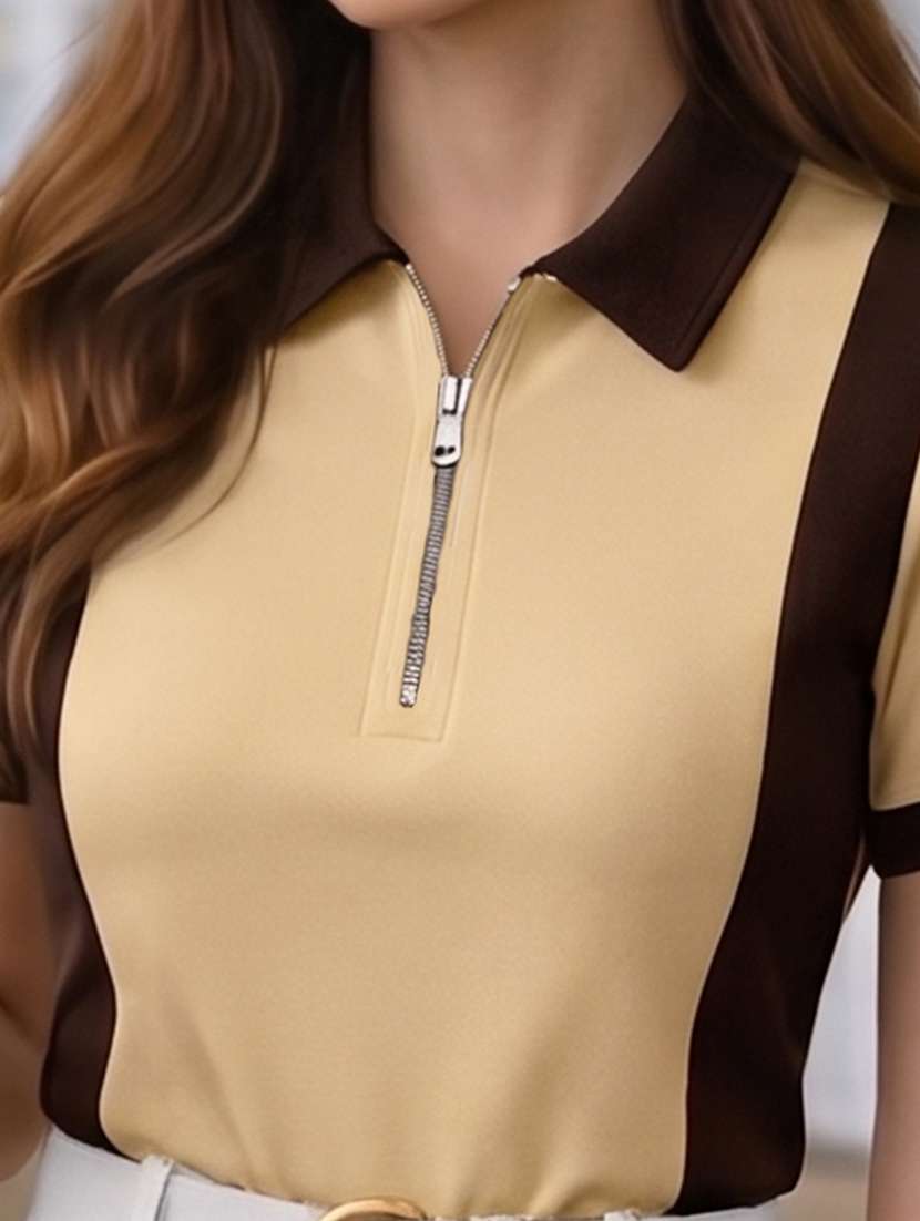 women colourblocked short sleeves polo t-shirt - 22556132 -  Standard Image - 1