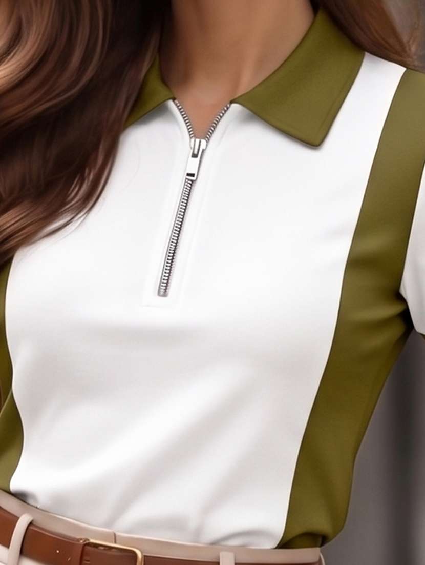 women colourblocked short sleeves polo t-shirt - 22556143 -  Standard Image - 1