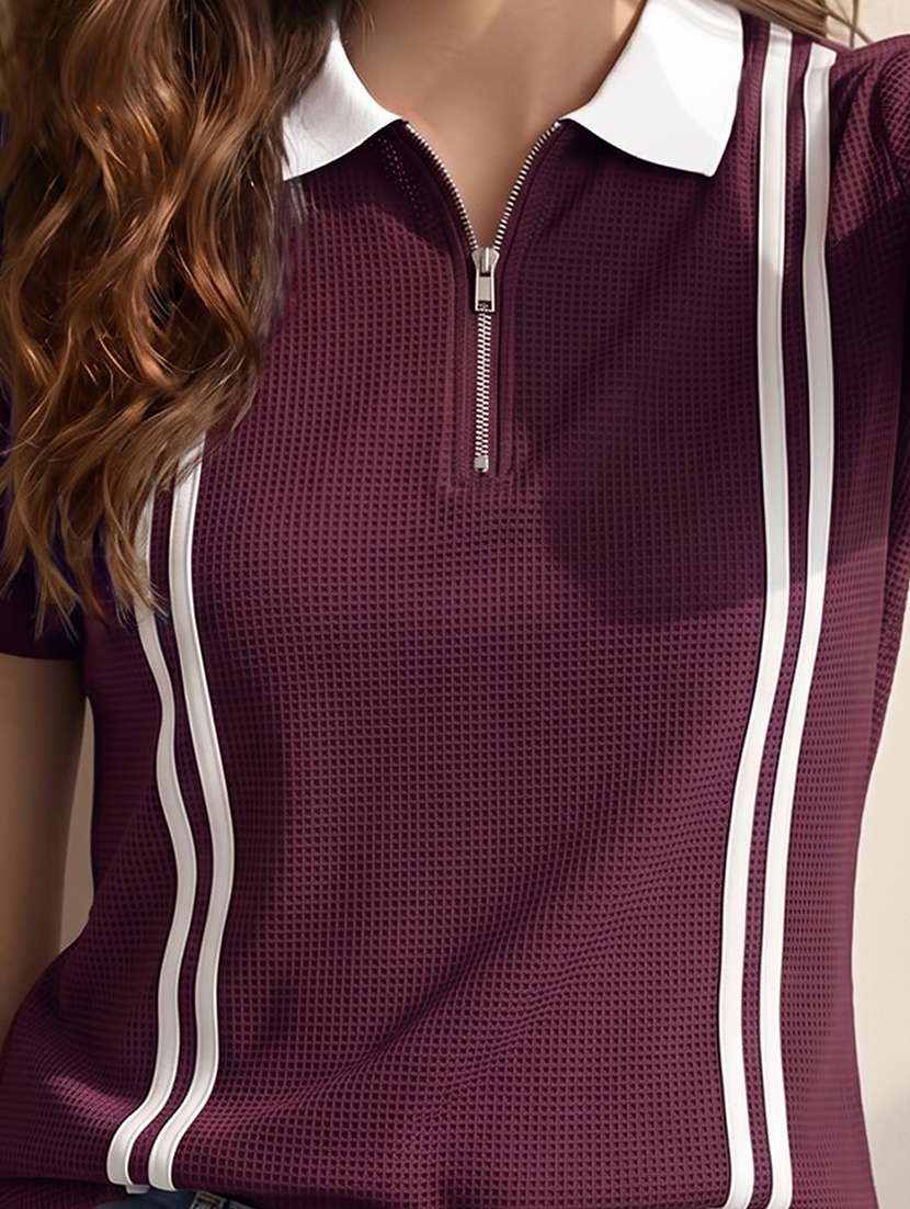 women self design short sleeves polo t-shirt - 22556218 -  Standard Image - 1