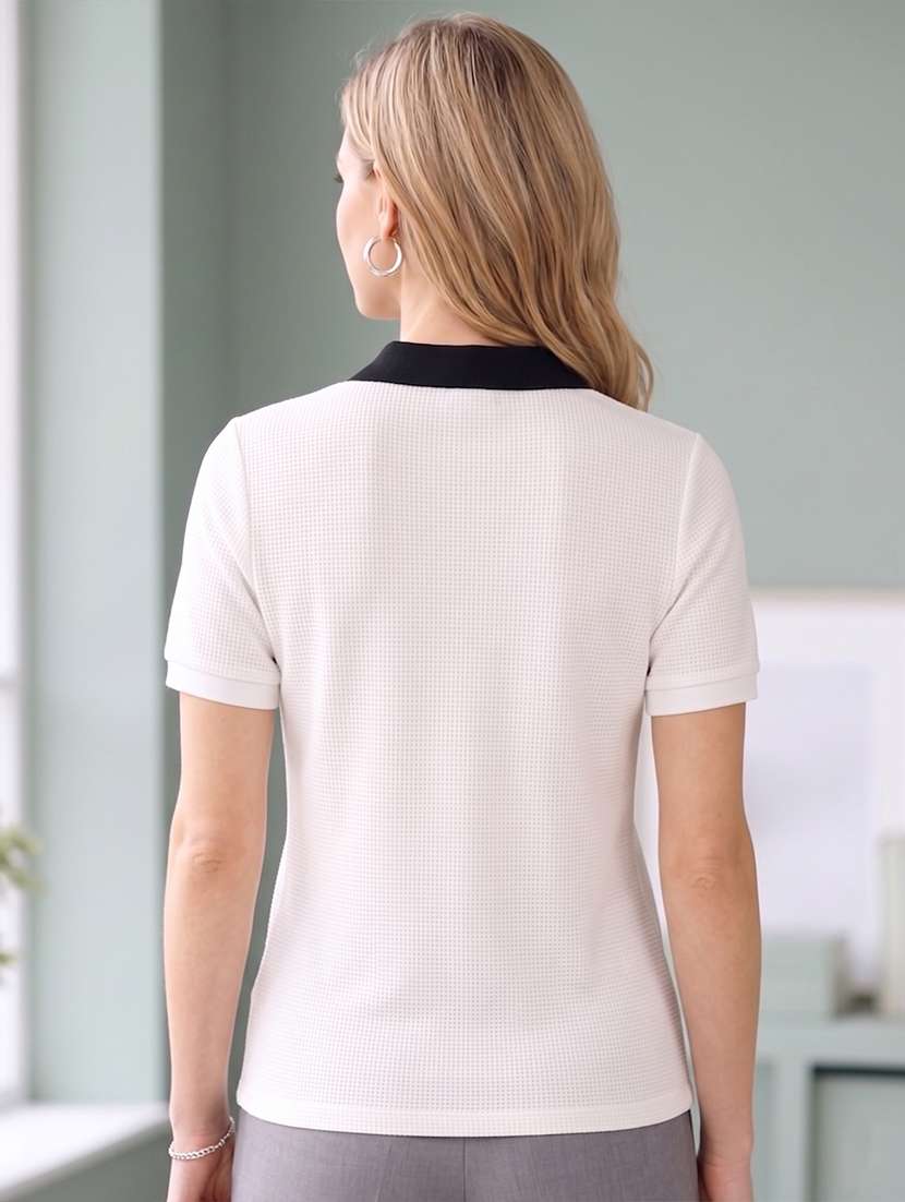 women self design short sleeves polo t-shirt - 22556220 -  Standard Image - 4
