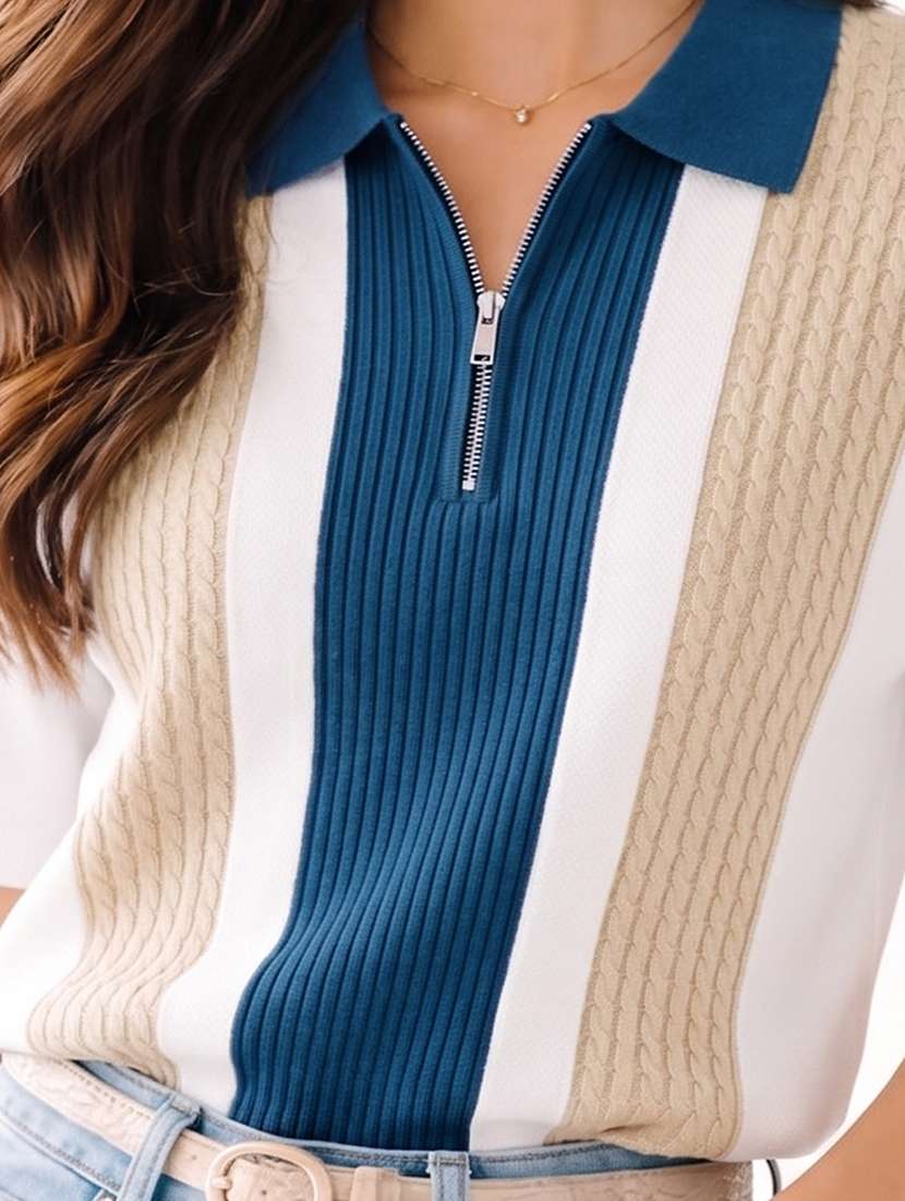 women colourblocked short sleeves polo t-shirt - 22556423 -  Standard Image - 1