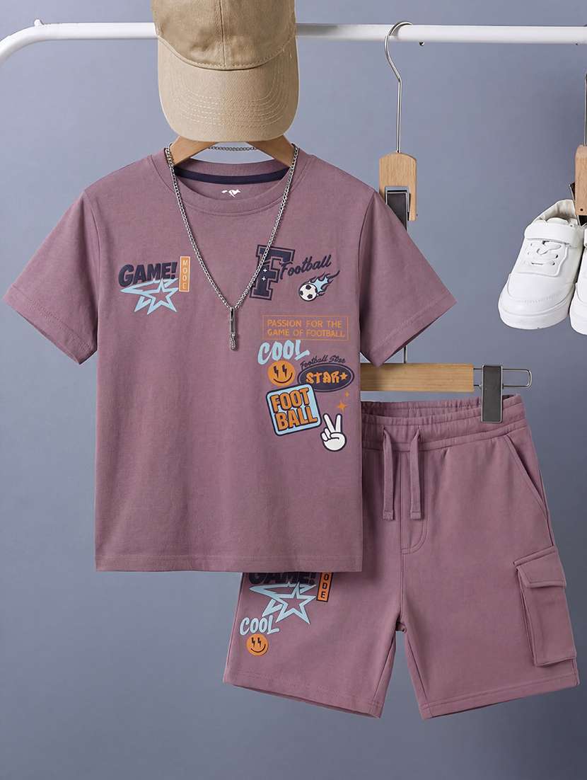 boys printed round neck t-shirt and shorts set - 22557052 -  Standard Image - 1