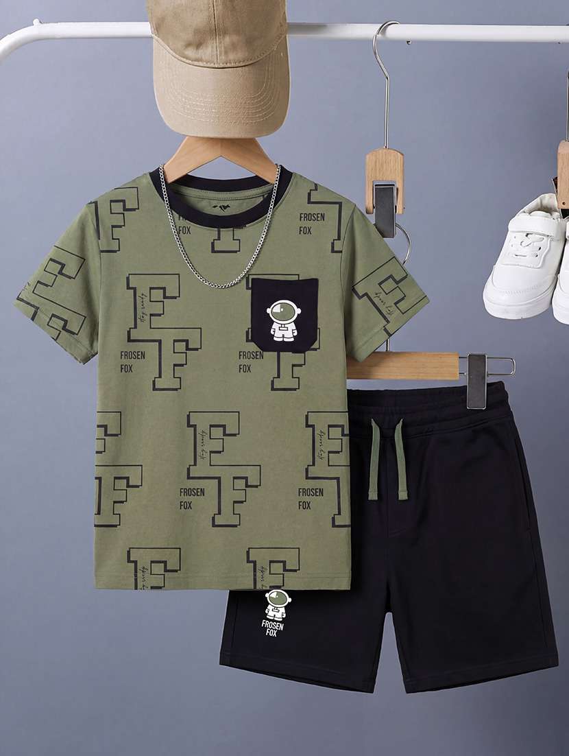 boys printed round neck t-shirt and shorts set - 22557053 -  Standard Image - 1