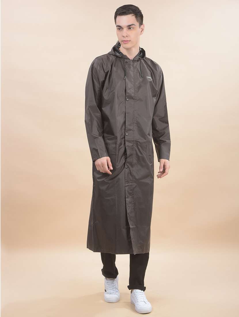 men solid long sleeve hooded raincoat