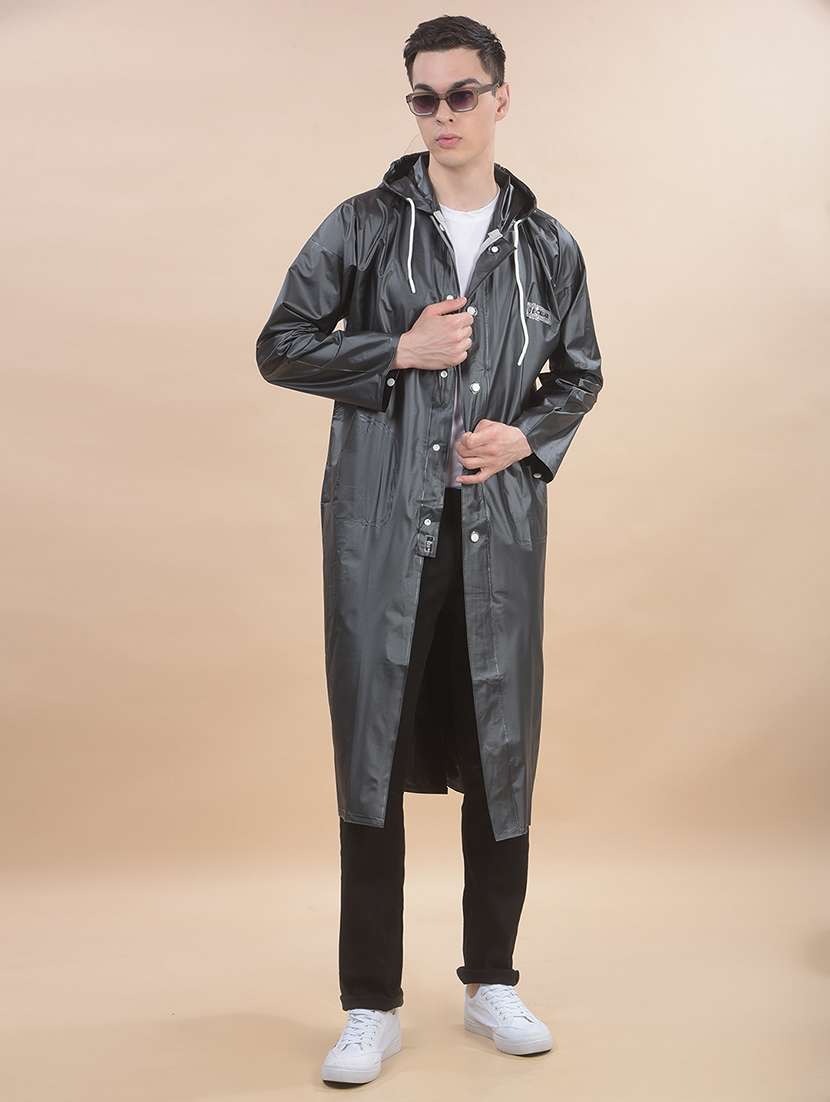 men solid long sleeve hooded raincoat