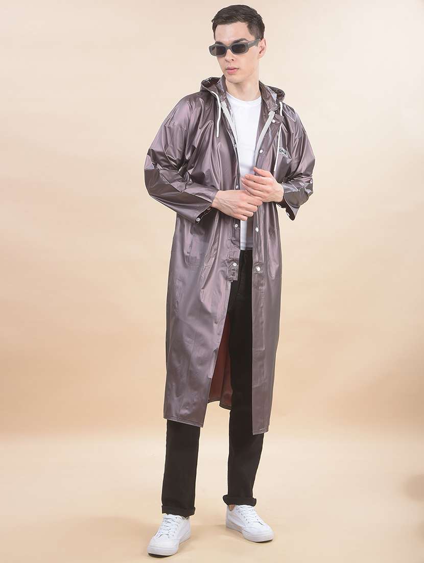 men solid long sleeve hooded raincoat