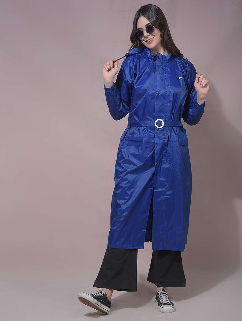 women solid long sleeves raincoat