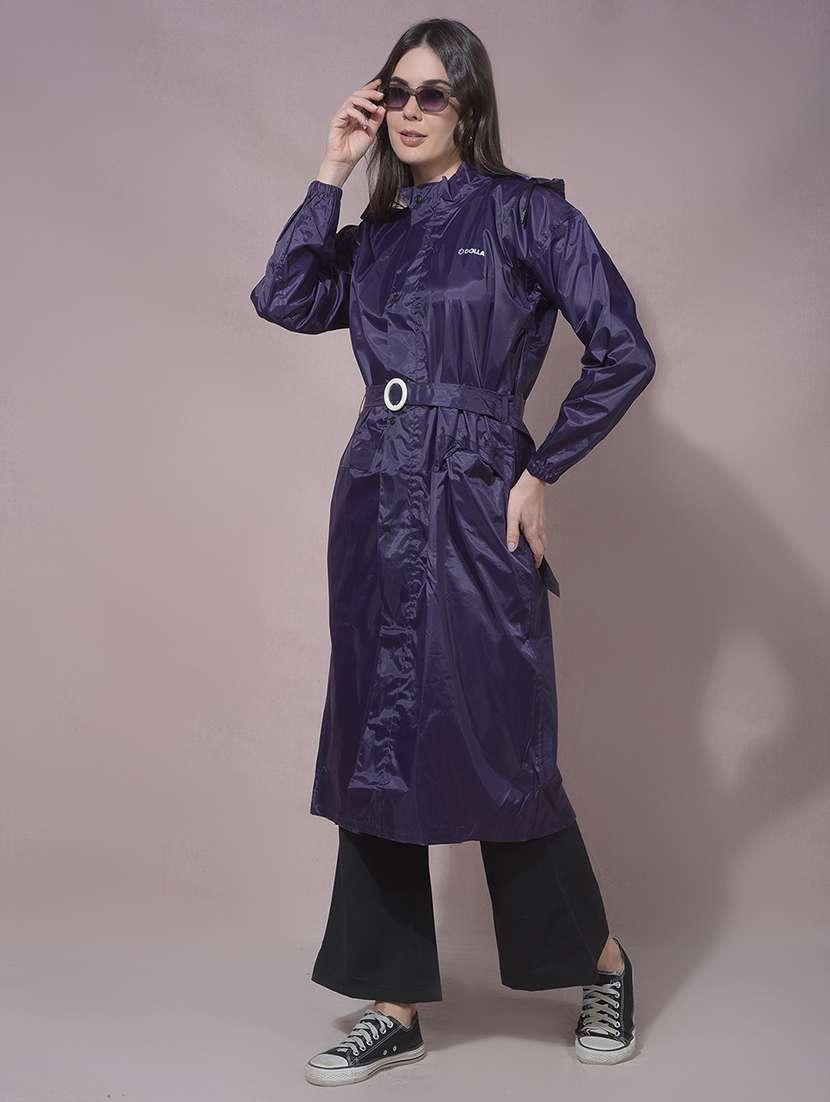 women solid long sleeves raincoat