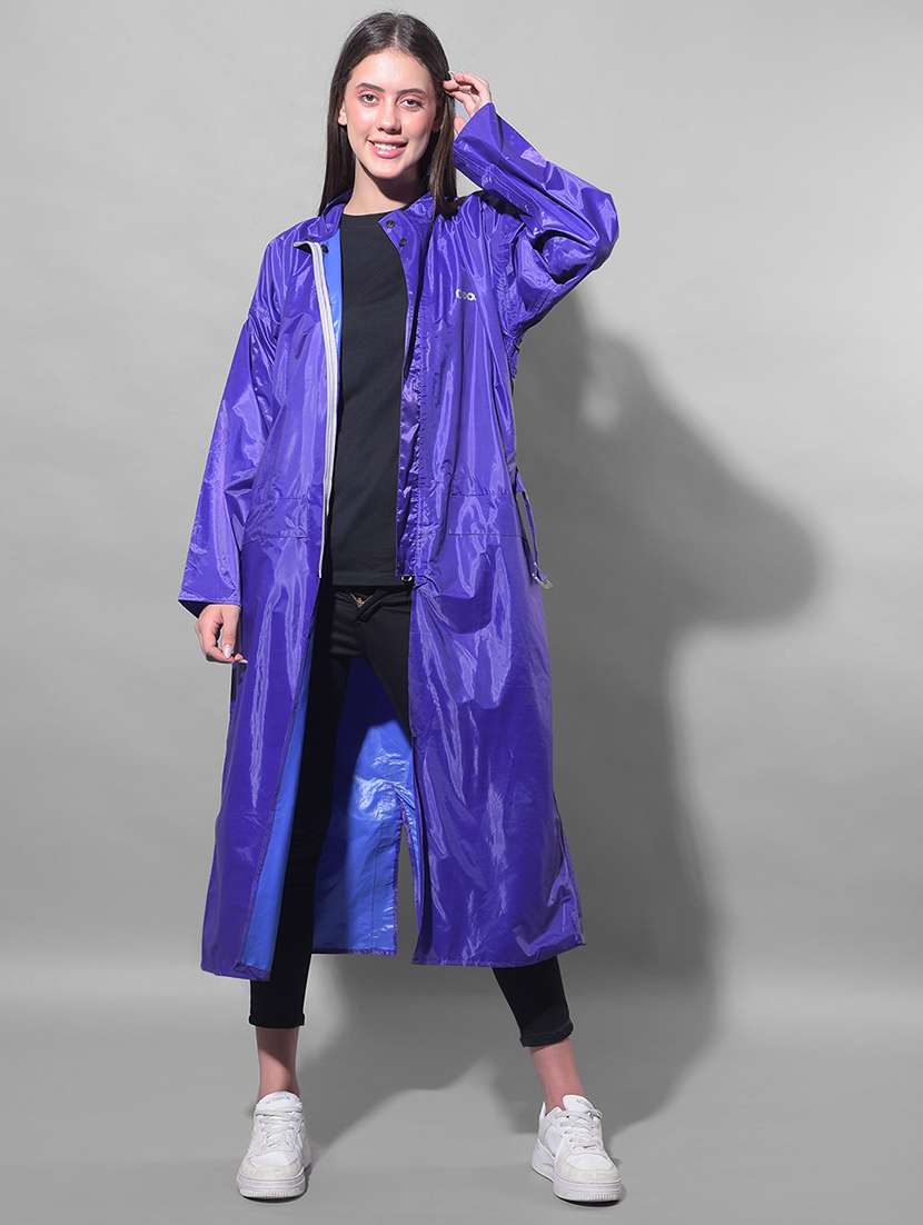 women solid long sleeves raincoat