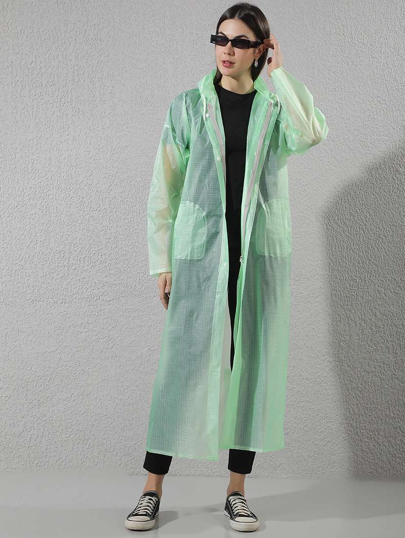 women self design long sleeves raincoat