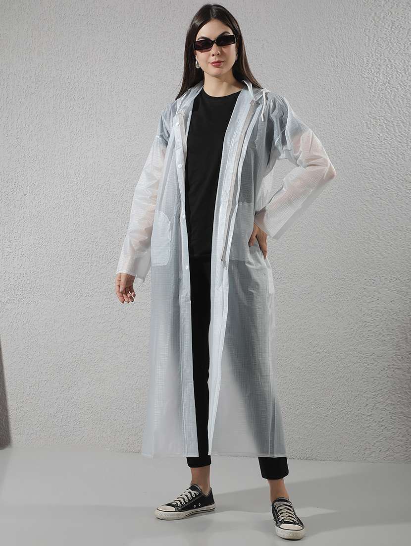 women self design long sleeves raincoat