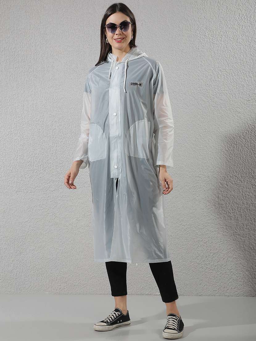women self design long sleeves raincoat