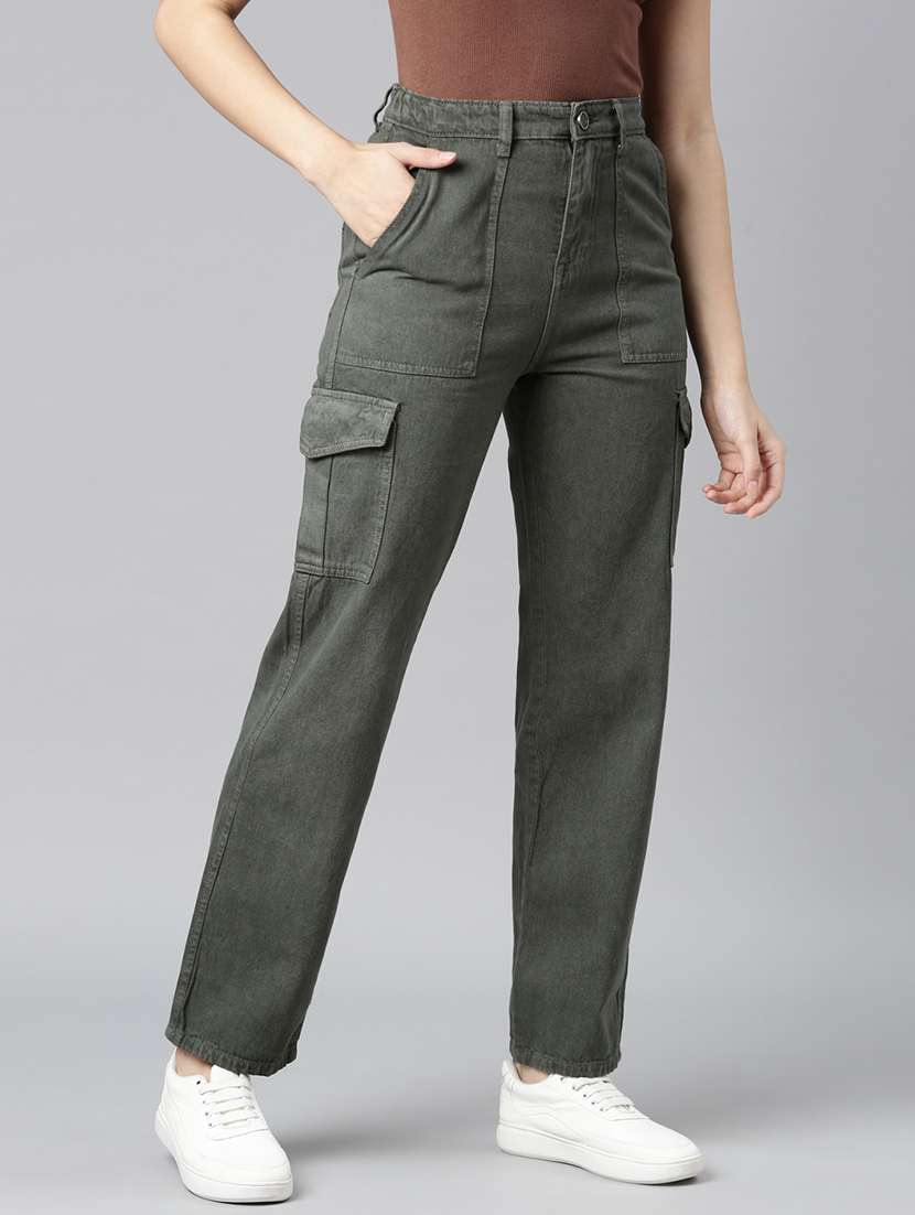 women solid high rise cargo pant - 22558221 -  Standard Image - 1