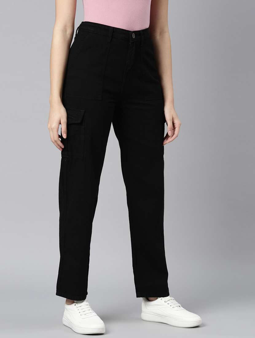 women solid mid rise cargo jeans - 22558222 -  Standard Image - 1