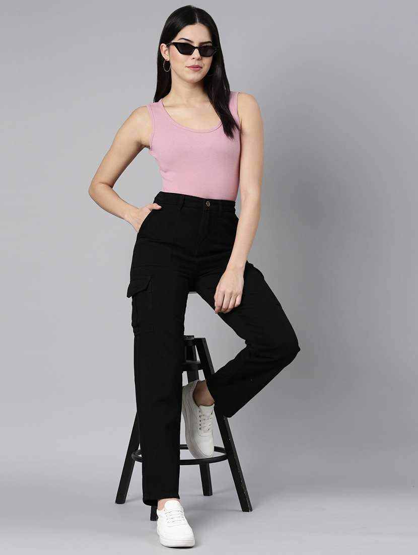women solid mid rise cargo jeans - 22558222 -  Standard Image - 4