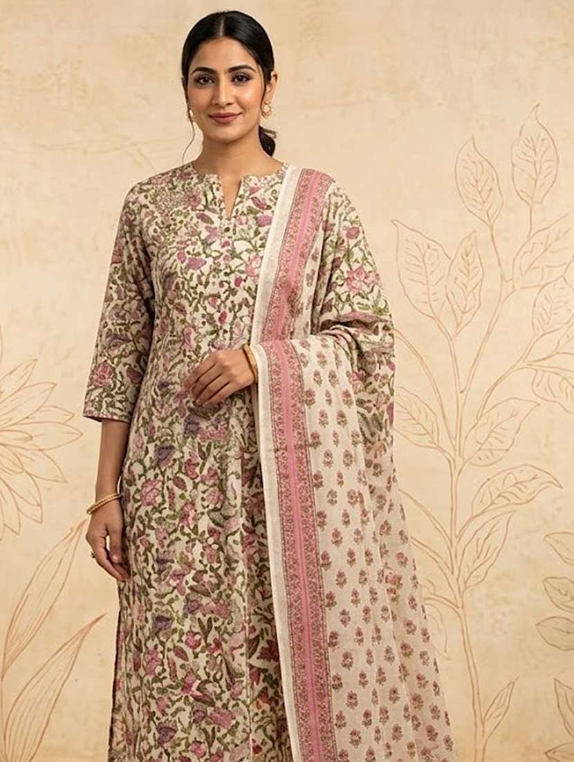 Women Printed Three Quarter Sleeve Kurta Pant With Dupatta Set - 22558302 -  Standard Image - 1