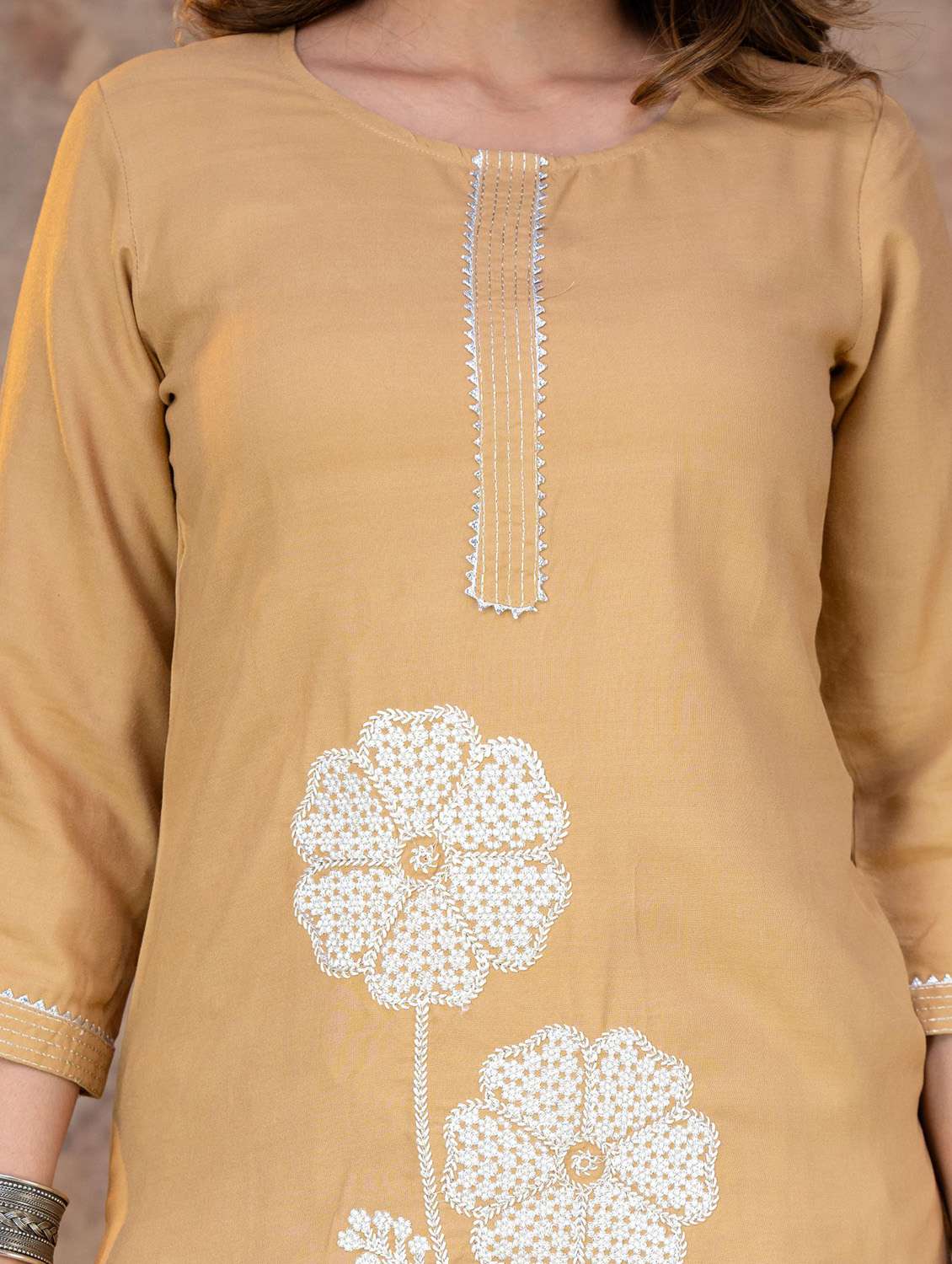 women embroidered three quarter sleeve kurta salwar with dupatta set - 22558315 -  Standard Image - 1