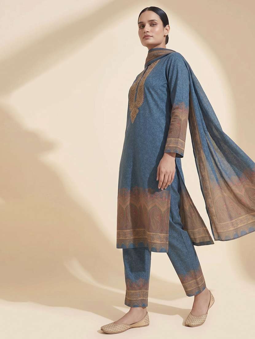 women printed long sleeve kurta pant with dupatta set - 22558332 -  Standard Image - 1