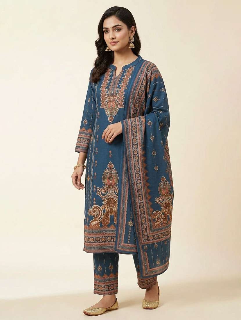 women printed long sleeve kurta pant with dupatta set - 22558338 -  Standard Image - 1