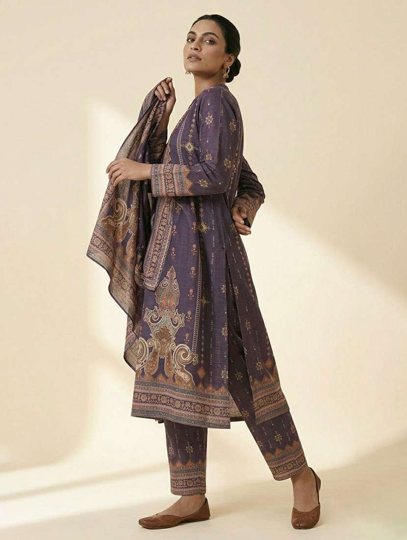 women printed long sleeve kurta pant with dupatta set - 22558342 -  Standard Image - 1
