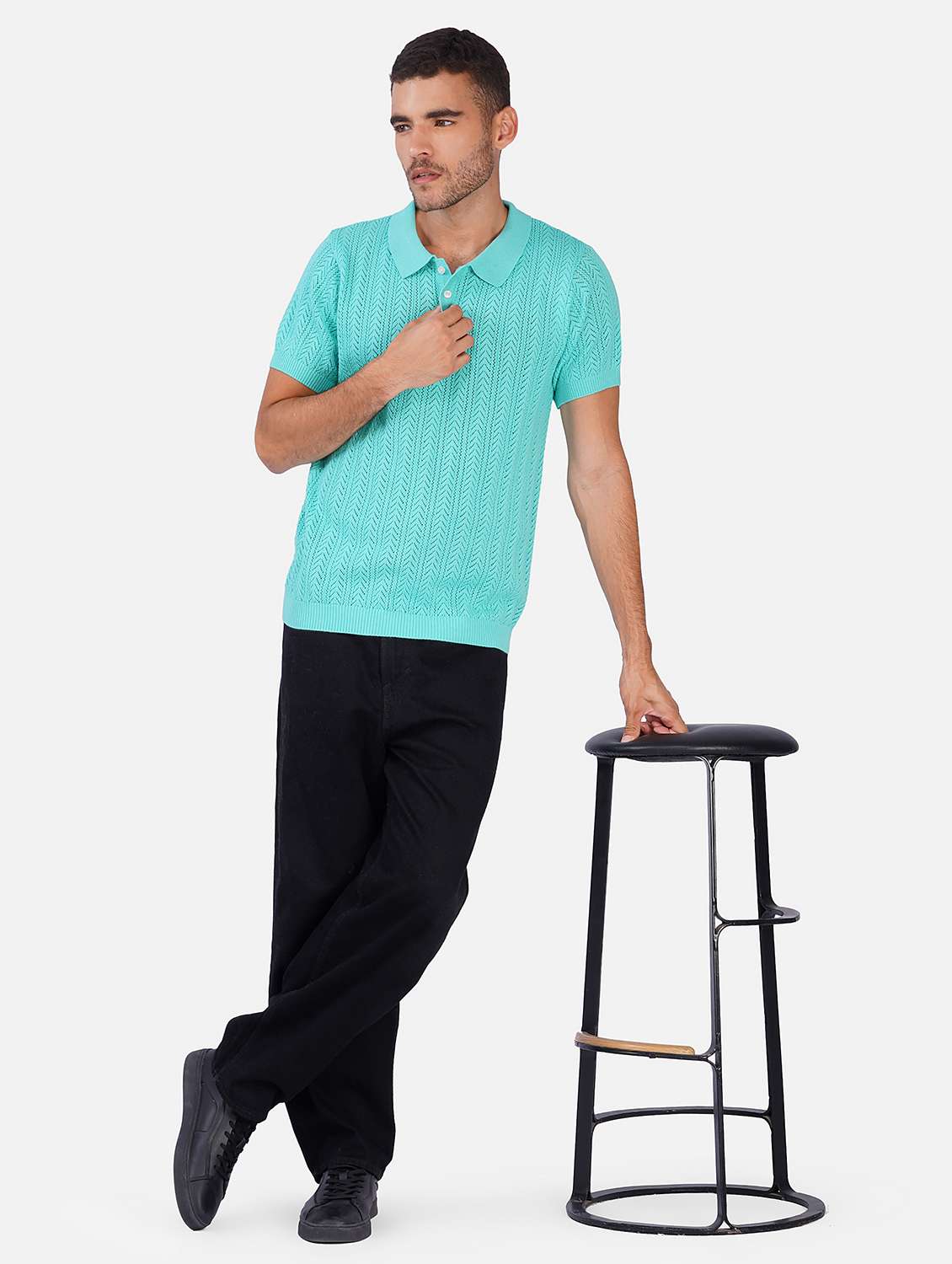 Men Self Design Short Sleeve Regular Fit Polo T-shirt - 22558343 -  Standard Image - 4