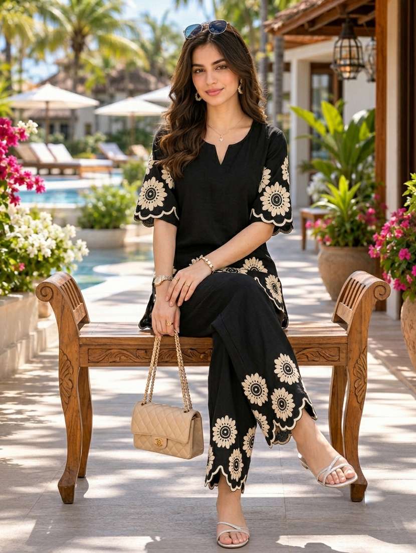 women embroidered short sleeve ethnic co-ord set - 22558461 -  Standard Image - 4