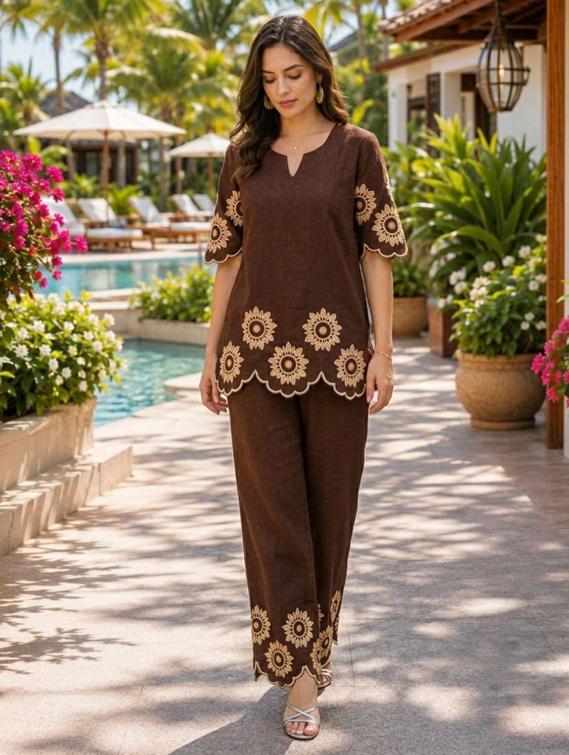 women embroidered short sleeve ethnic co-ord set - 22558462 -  Standard Image - 1