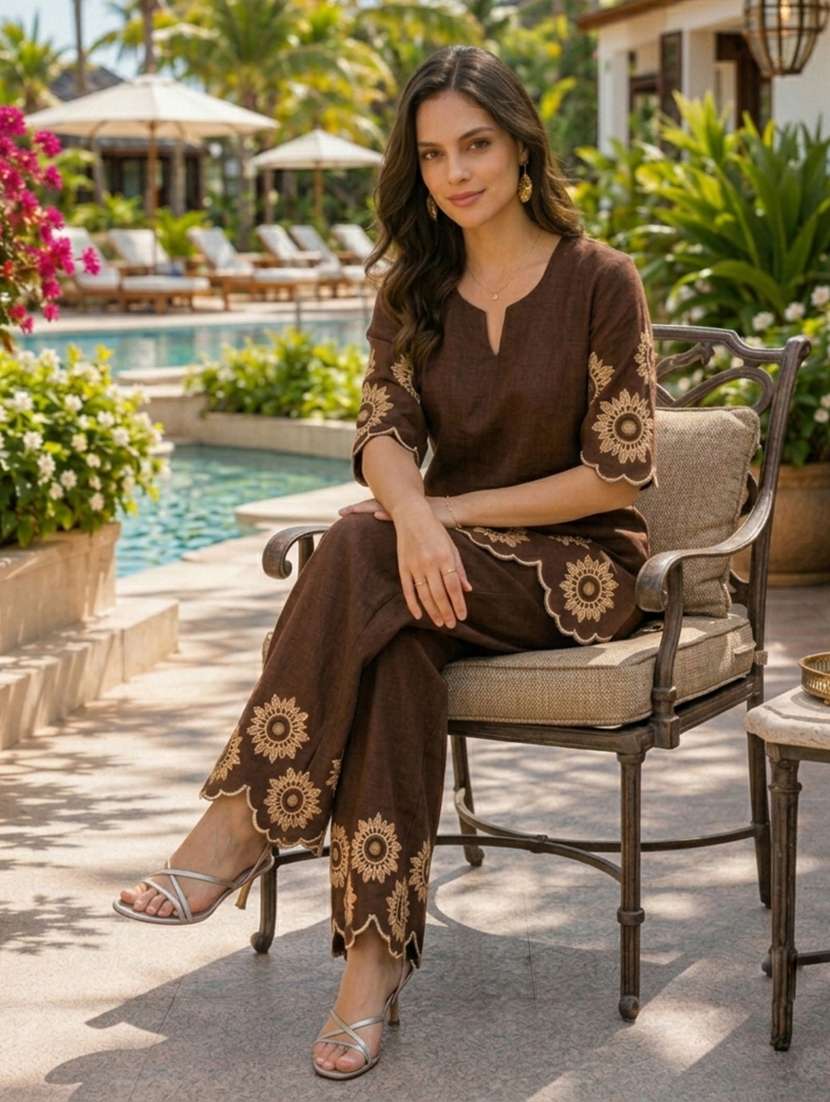 women embroidered short sleeve ethnic co-ord set - 22558462 -  Standard Image - 4