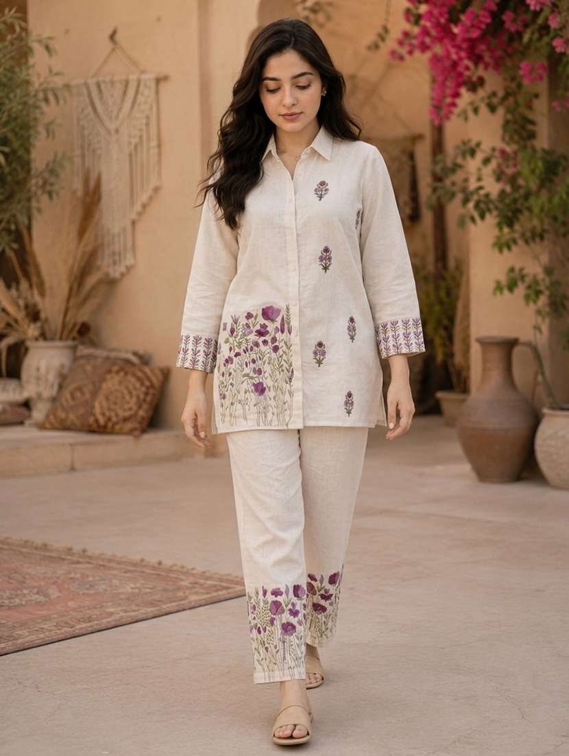 women embroidered three quarter sleeve ethnic co-ord set - 22558483 -  Standard Image - 1