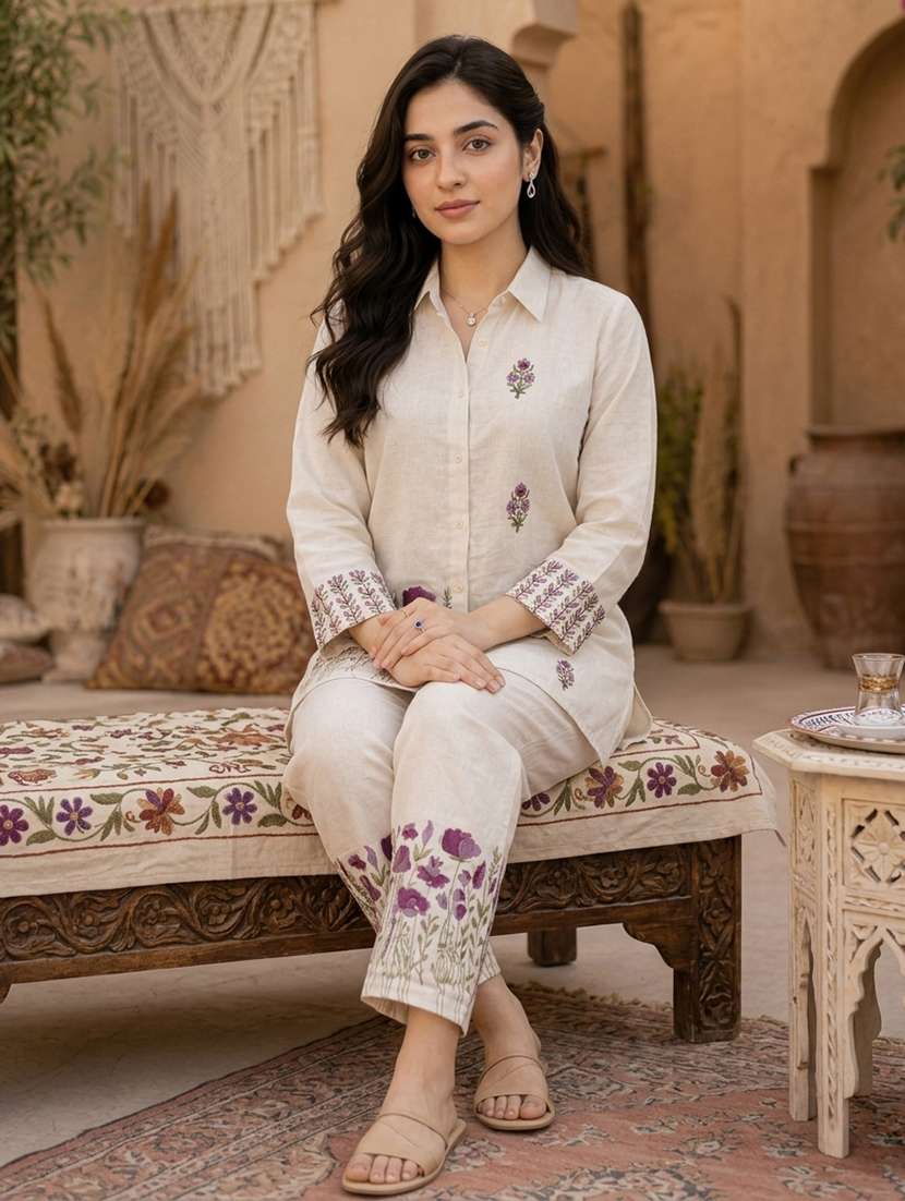 women embroidered three quarter sleeve ethnic co-ord set - 22558483 -  Standard Image - 4