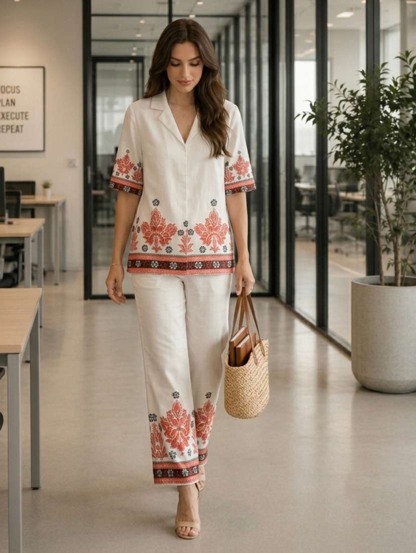 women printed short sleeve ethnic co-ord set - 22558488 -  Standard Image - 1