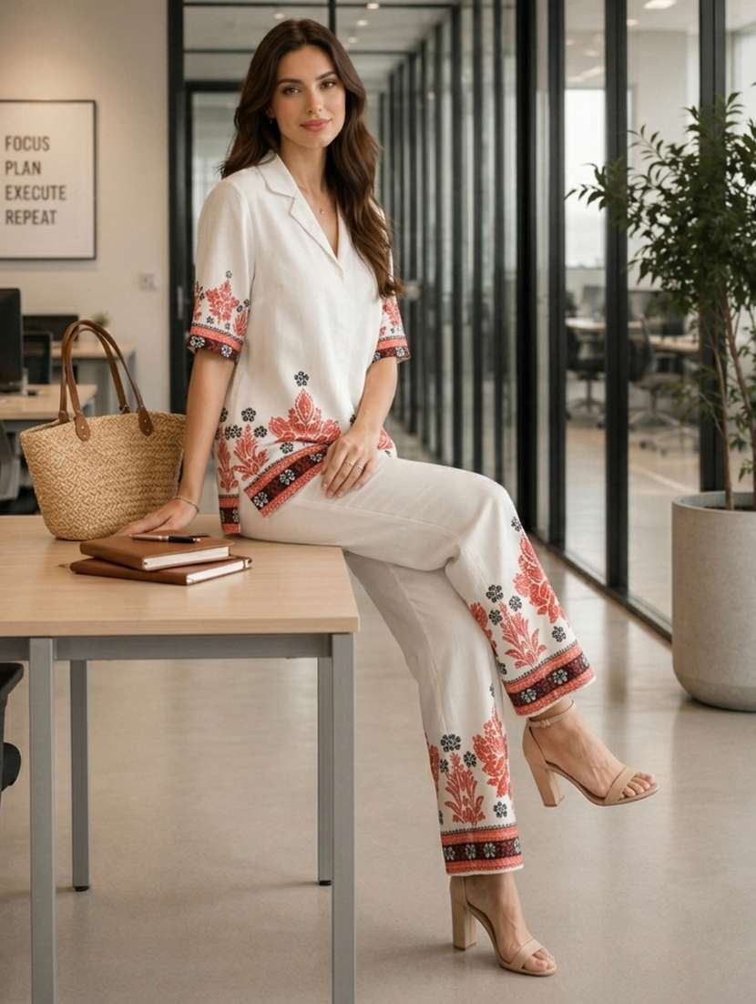 women printed short sleeve ethnic co-ord set - 22558488 -  Standard Image - 4