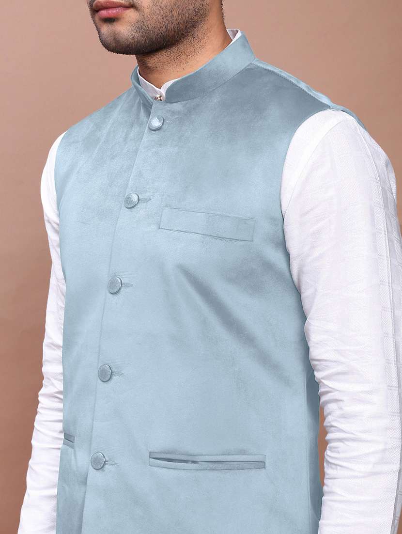 men solid mandarin neck regular fit nehru jacket - 22558498 -  Standard Image - 1